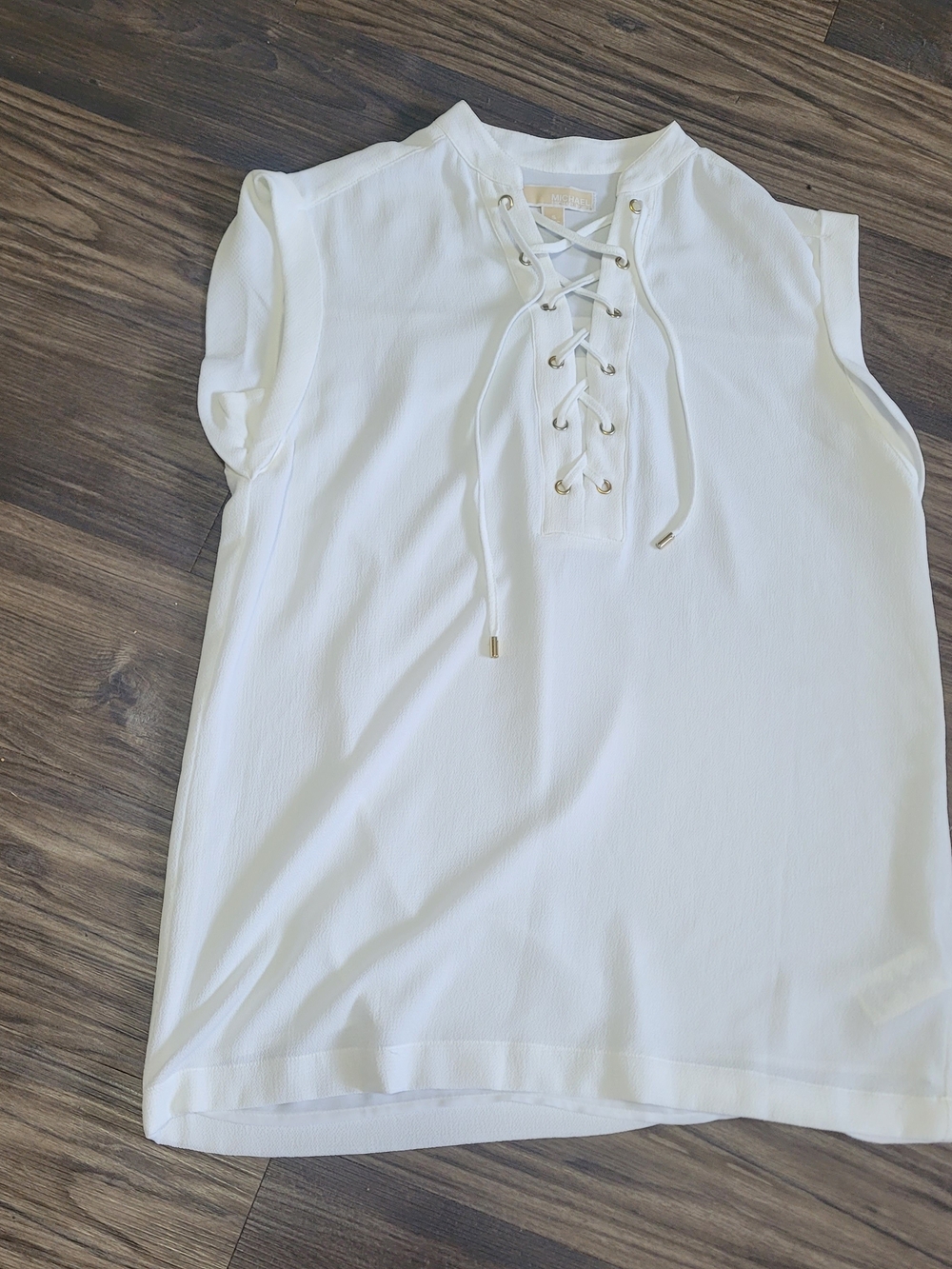 Michael Kors White Lace-Up Sleeveless Blouse